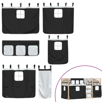 køjeseng med gardiner 80x200 cm massivt fyrretræ hvid og sort
