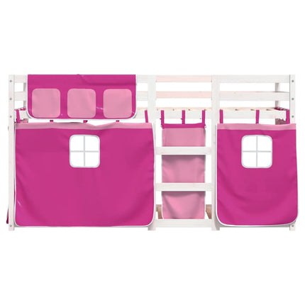 køjeseng med gardiner 80x200 cm massivt fyrretræ pink