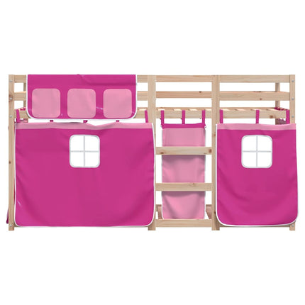 køjeseng med gardiner 90x190 cm massivt fyrretræ pink