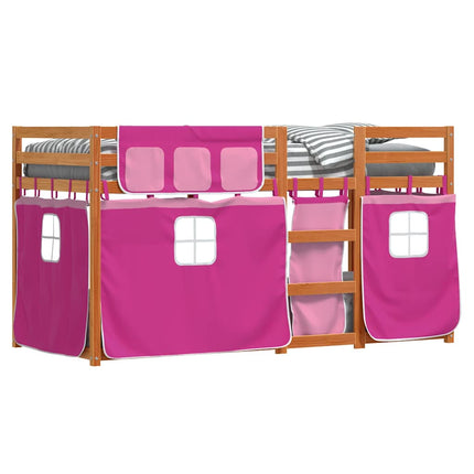 køjeseng med gardiner 80x200 cm massivt fyrretræ pink
