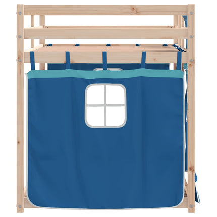 køjeseng med gardiner 90x200 cm massivt fyrretræ blå