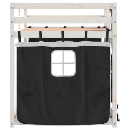 køjeseng med gardiner 90x200 cm massivt fyrretræ hvid og sort