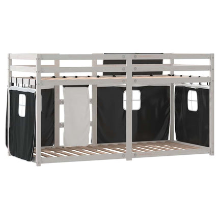 køjeseng med gardiner 90x200 cm massivt fyrretræ hvid og sort