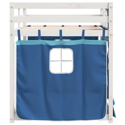 køjeseng med gardiner 90x200 cm massivt fyrretræ blå