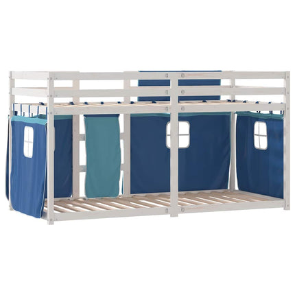 køjeseng med gardiner 90x200 cm massivt fyrretræ blå