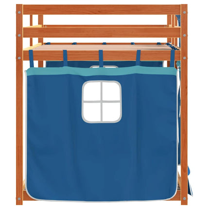 køjeseng med gardiner 90x200 cm massivt fyrretræ blå