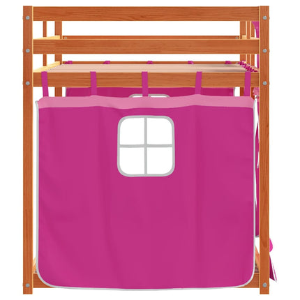 køjeseng med gardiner 90x200 cm massivt fyrretræ pink