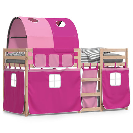 køjeseng med gardiner 90x190 cm massivt fyrretræ pink