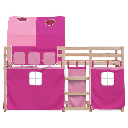 køjeseng med gardiner 90x190 cm massivt fyrretræ pink