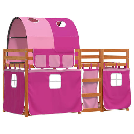 køjeseng med gardiner 90x190 cm massivt fyrretræ pink