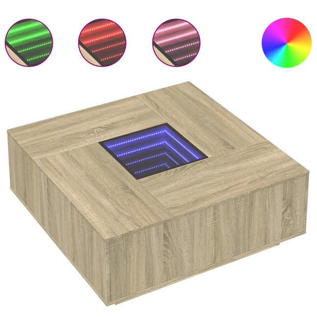 sofabord med Infinity LED-lys 100x100x40 cm sonoma-eg