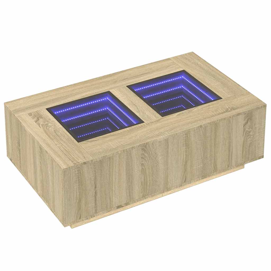 sofabord med Infinity LED-lys 116x69x40 cm sonoma-eg