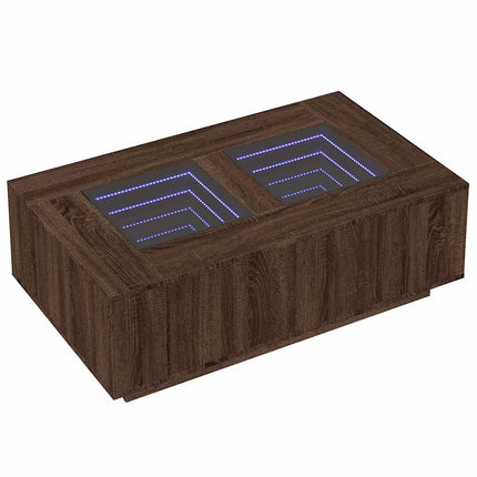 sofabord med Infinity LED-lys 116x69x40 cm brun egetræsfarve