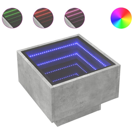 sengebord med Infinity LED-lys 40x40x30 cm betongrå