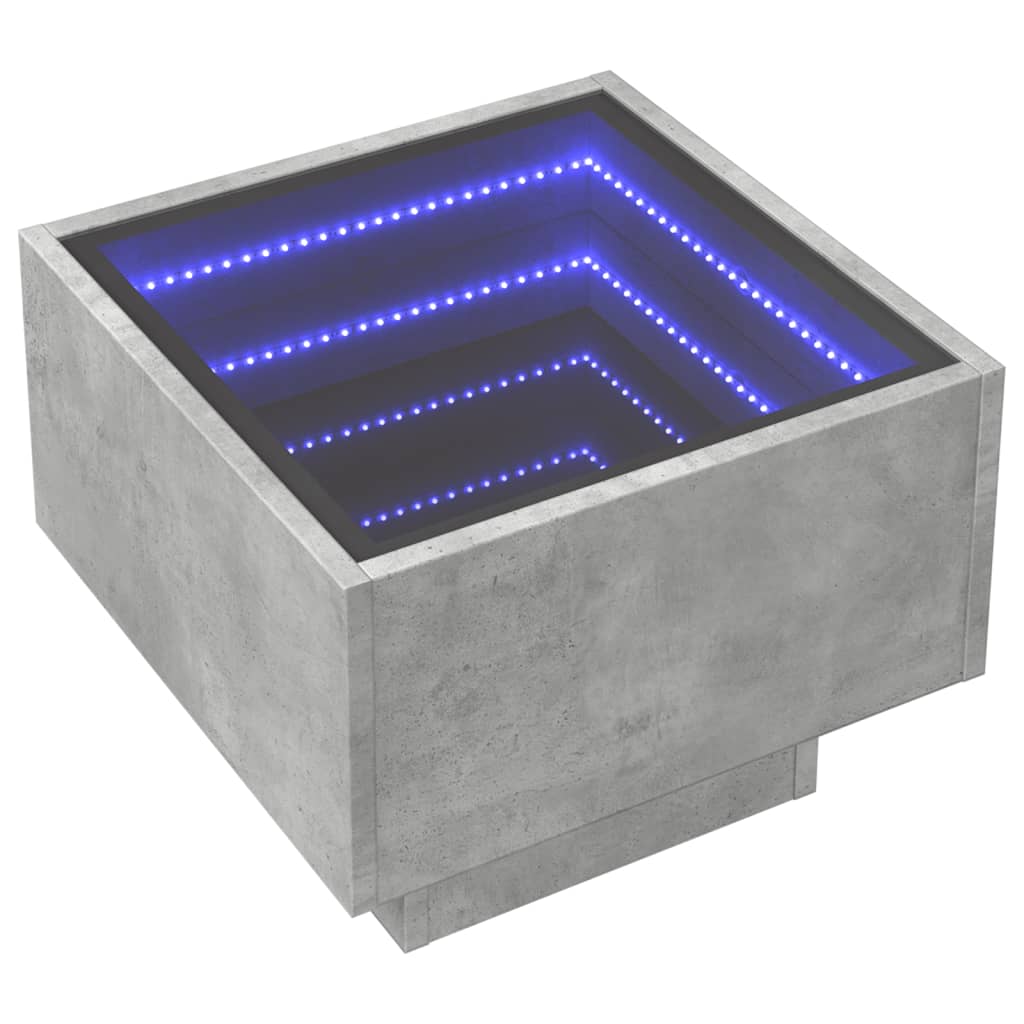 sengebord med Infinity LED-lys 40x40x30 cm betongrå