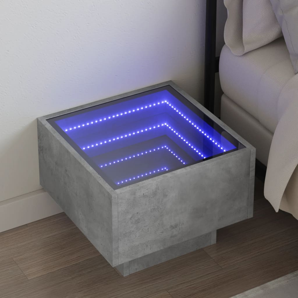 sengebord med Infinity LED-lys 40x40x30 cm betongrå