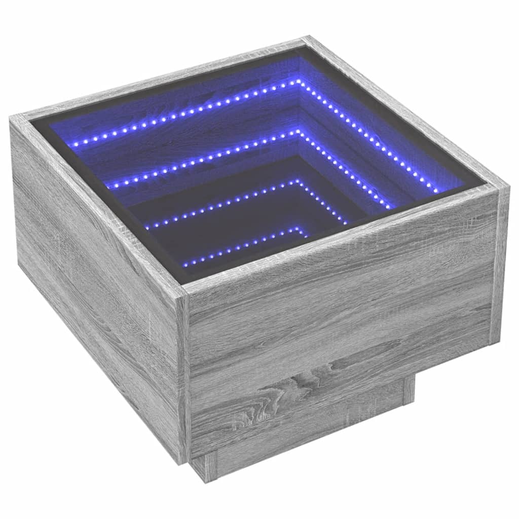 sofabord med Infinity LED-lys 40x40x30 cm grå sonoma-eg