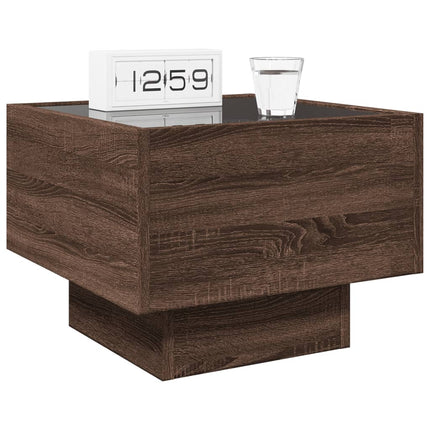 sengebord med Infinity LED-lys 40x40x30 cm brun egetræsfarve