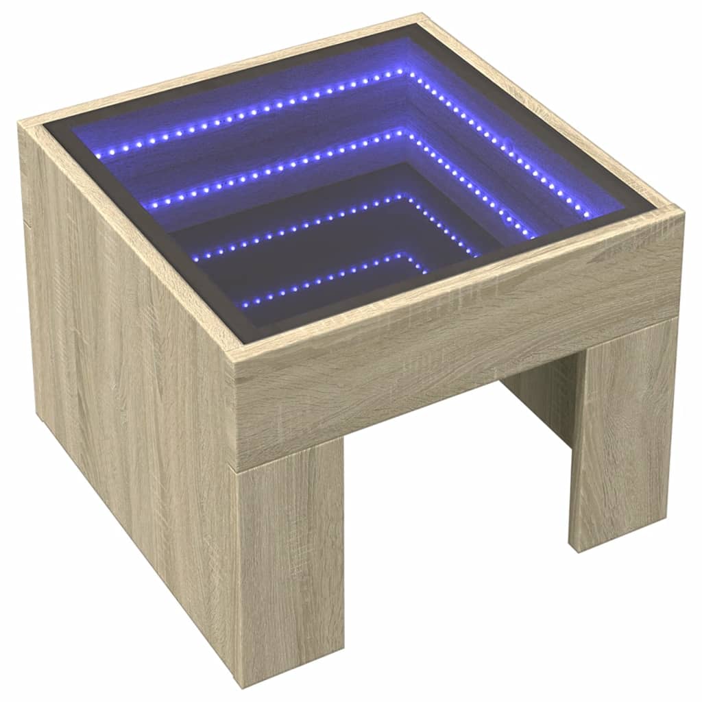 sengebord med Infinity LED-lys 40x40x30 cm sonoma-eg