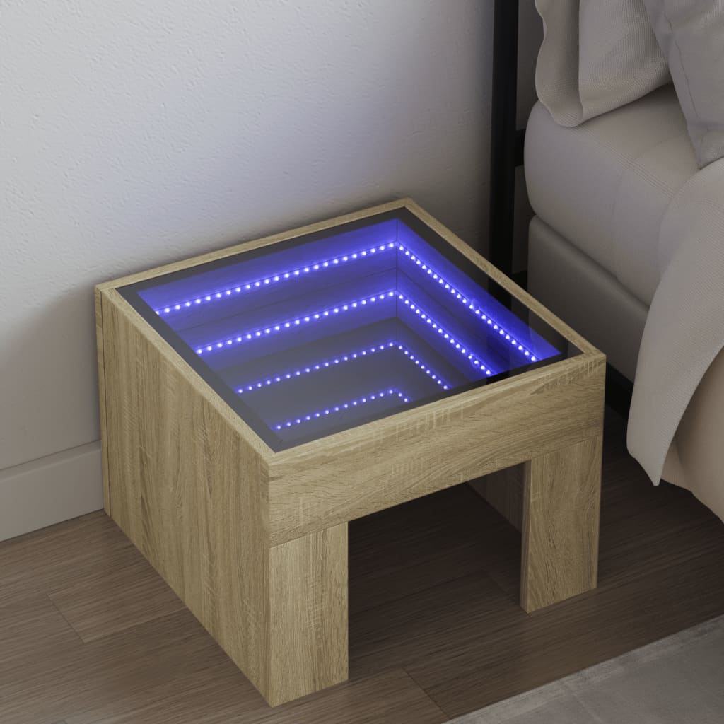 sengebord med Infinity LED-lys 40x40x30 cm sonoma-eg