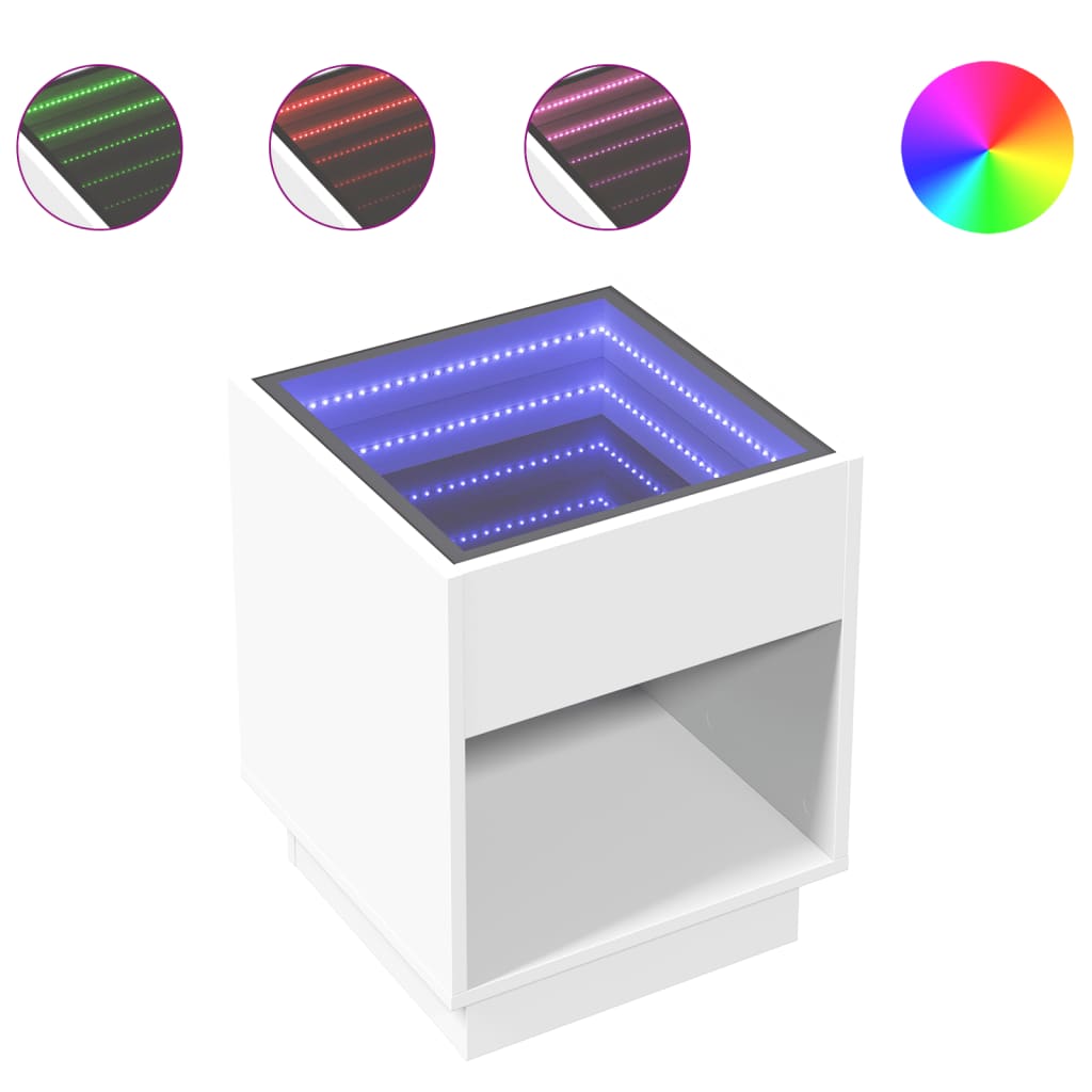 sengebord med Infinity LED-lys 40x40x50 cm hvid