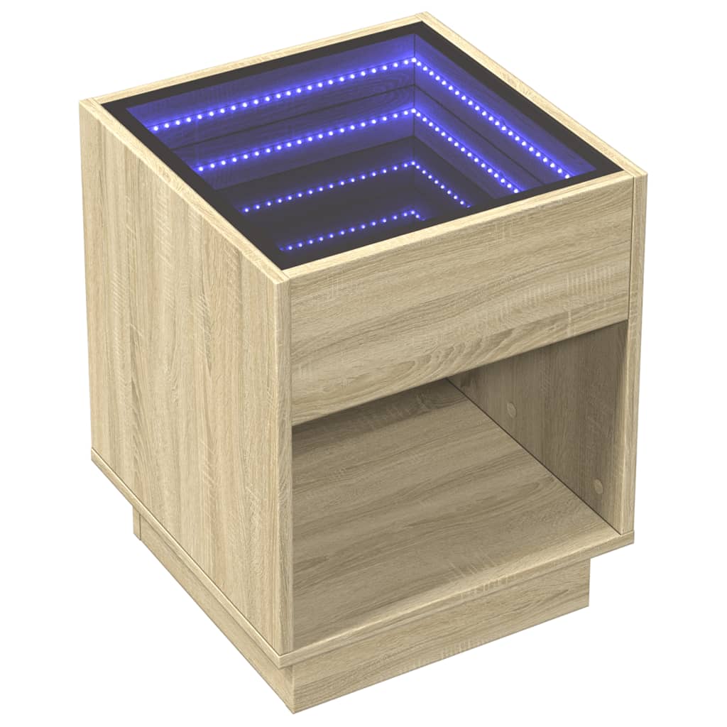 sengebord med Infinity LED-lys 40x40x50 cm sonoma-eg