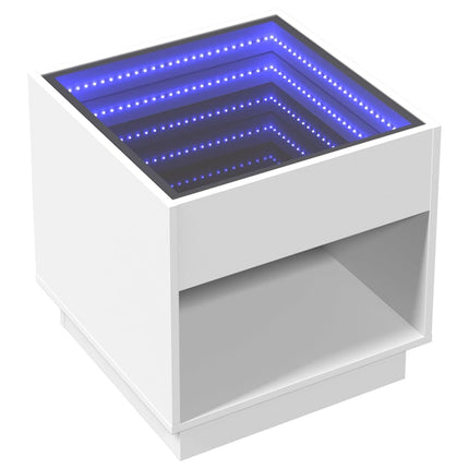 sengebord med Infinity LED-lys 50x50x50 cm hvid
