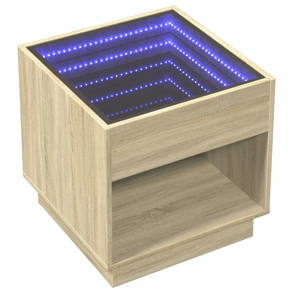 sengebord med Infinity LED-lys 50x50x50 cm sonoma-eg