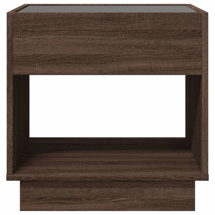 sengebord med Infinity LED-lys 50x50x50 cm brun egetræsfarve