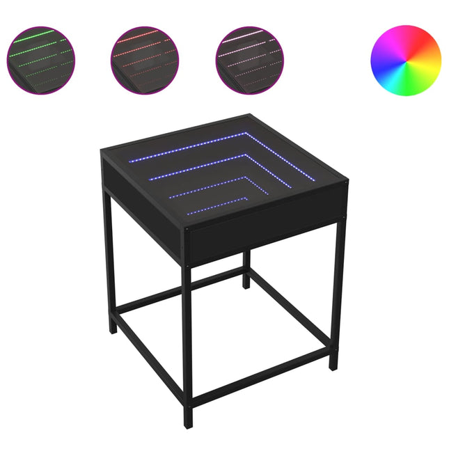 sengebord med Infinity LED-lys 40x40x51 cm sort