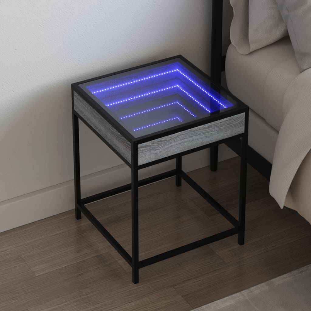 sofabord med Infinity LED-lys 40x40x51 cm grå sonoma-eg