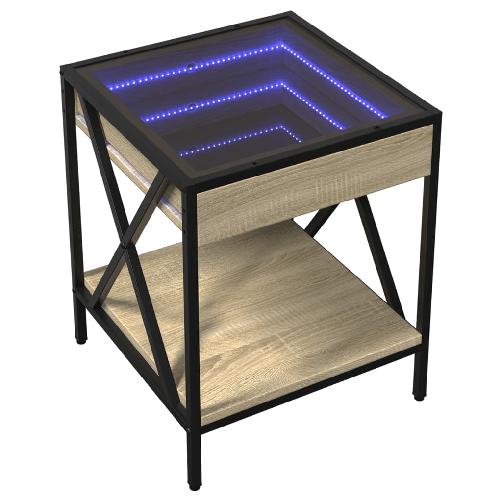 sengebord med Infinity LED-lys 40x40x49 cm sonoma-eg