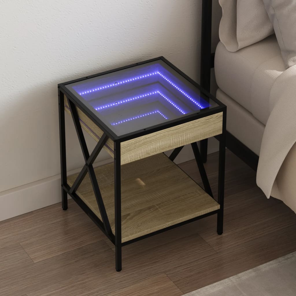 sengebord med Infinity LED-lys 40x40x49 cm sonoma-eg
