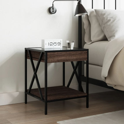 sengebord med Infinity LED-lys 40x40x49 cm brun egetræsfarve