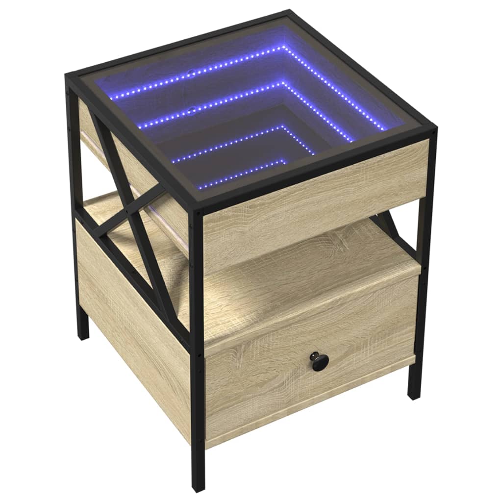 sengebord med Infinity LED-lys 40x40x51 cm sonoma-eg