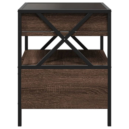 sengebord med Infinity LED-lys 40x40x51 cm brun egetræsfarve