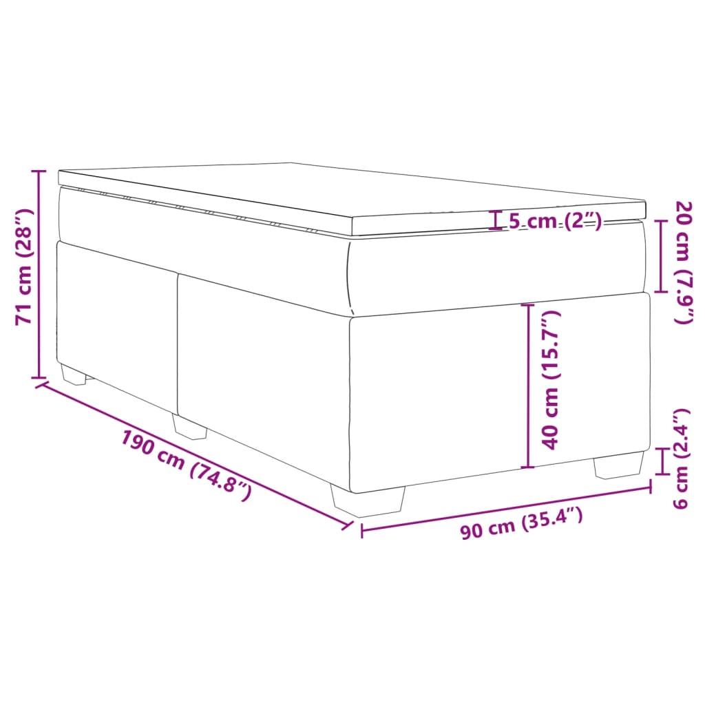 kontinentalseng med madras 90x190 cm stof mørkegrå
