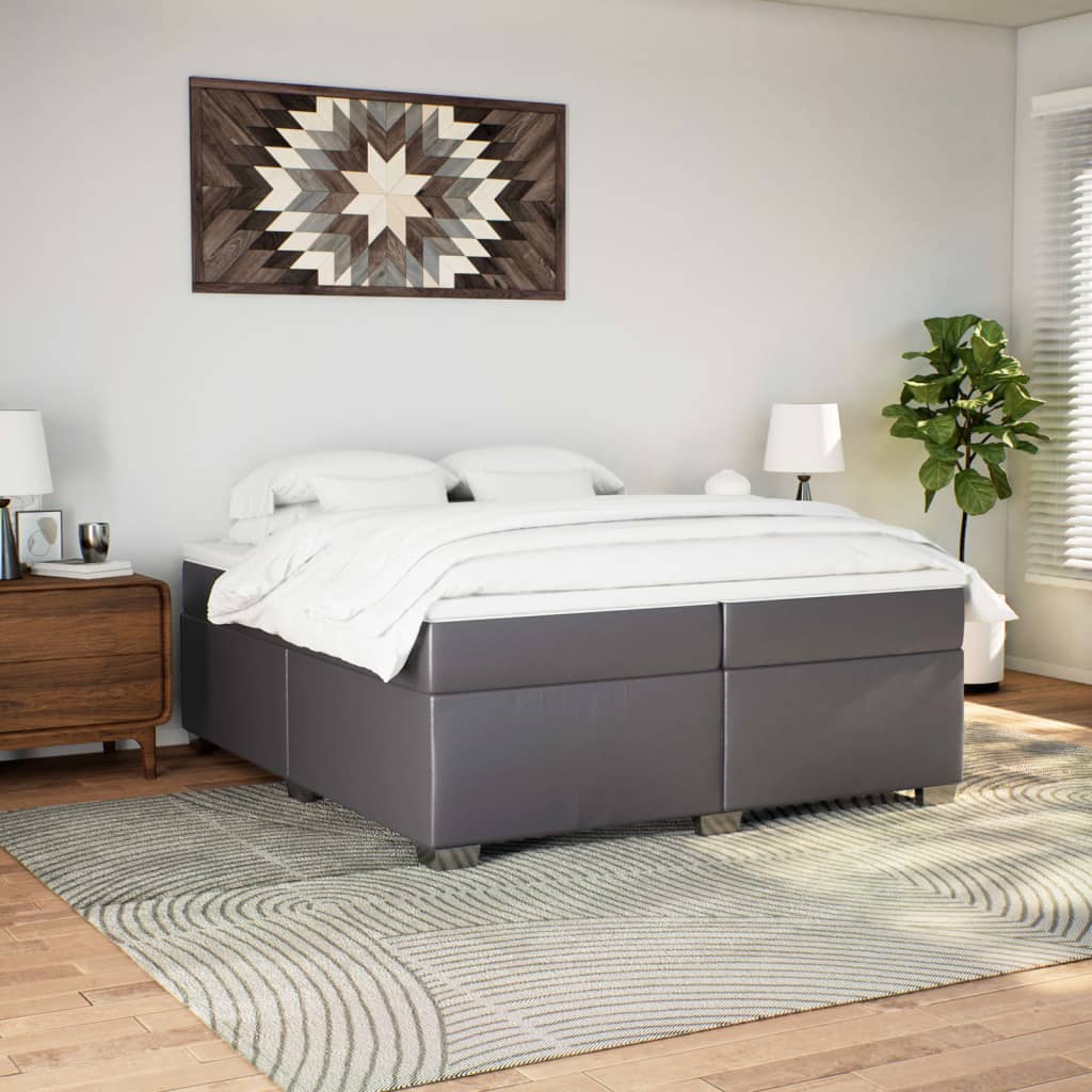 kontinentalseng med madras 200x200 cm kunstlæder grå