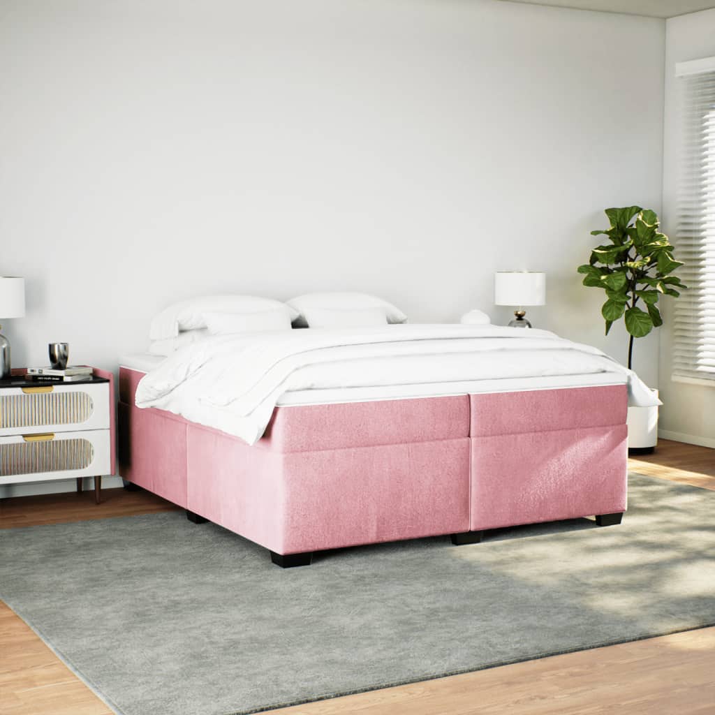 kontinentalseng med madras 200x200 cm fløjl lyserød