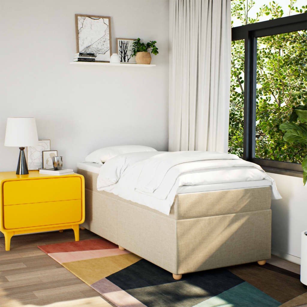 kontinentalseng med madras 90x190 cm stof cremefarvet
