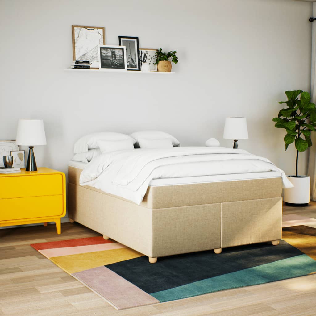 kontinentalseng med madras 140x190 cm stof cremefarvet