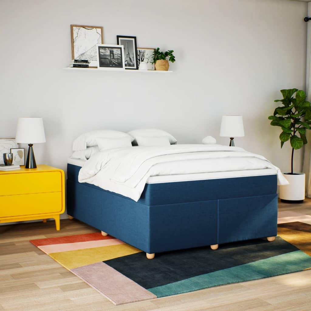 kontinentalseng med madras 160x200 cm stof blå