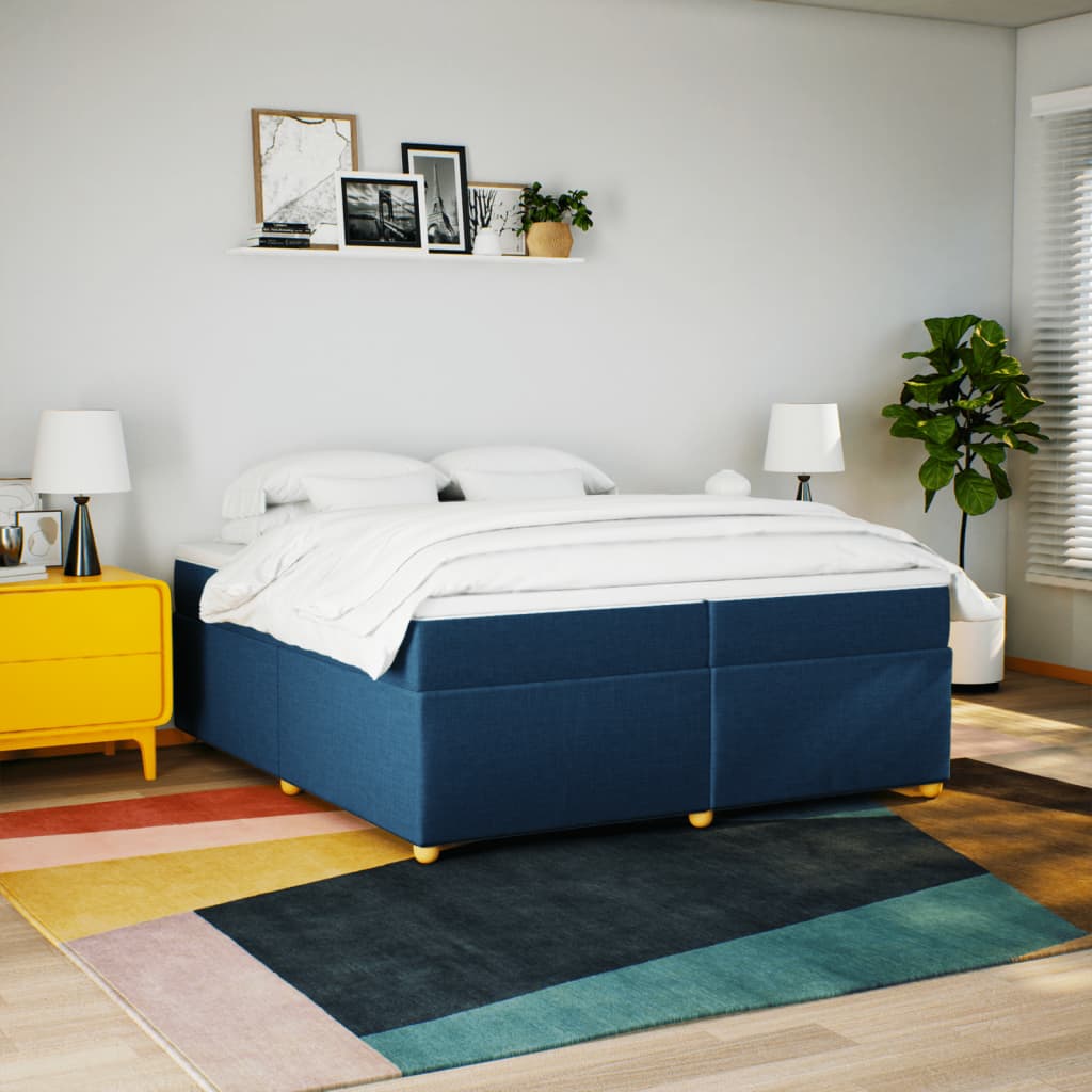 kontinentalseng med madras 200x200 cm stof blå