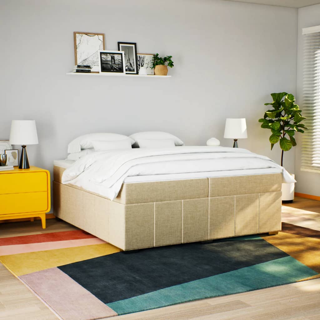kontinentalseng med madras 200x200 cm stof cremefarvet