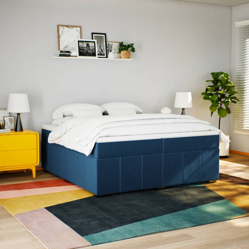 kontinentalseng med madras 200x200 cm stof blå