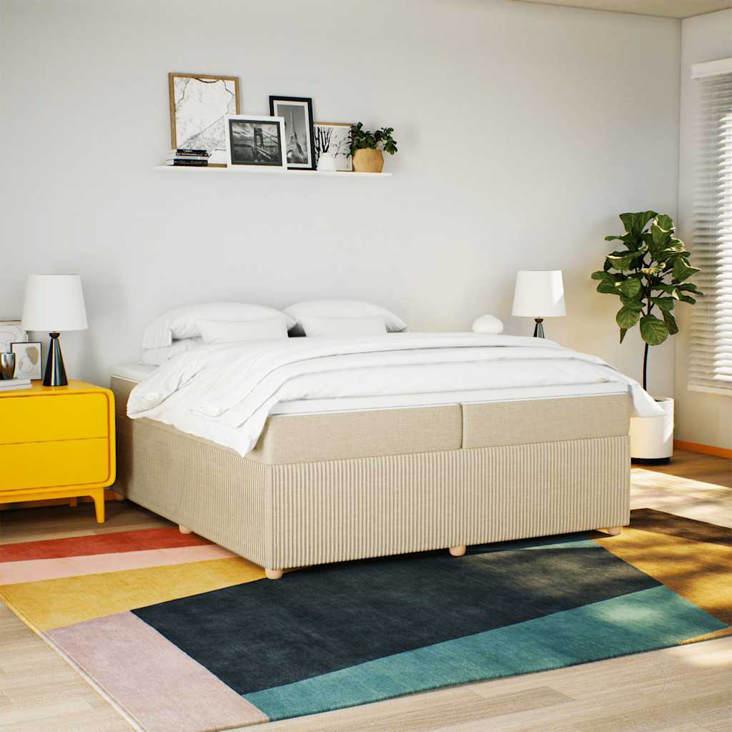 kontinentalseng med madras 200x200 cm stof cremefarvet