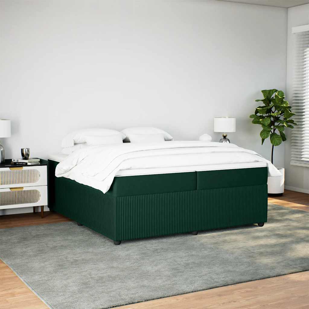 kontinentalseng med madras 200x200 cm fløjl mørkegrøn