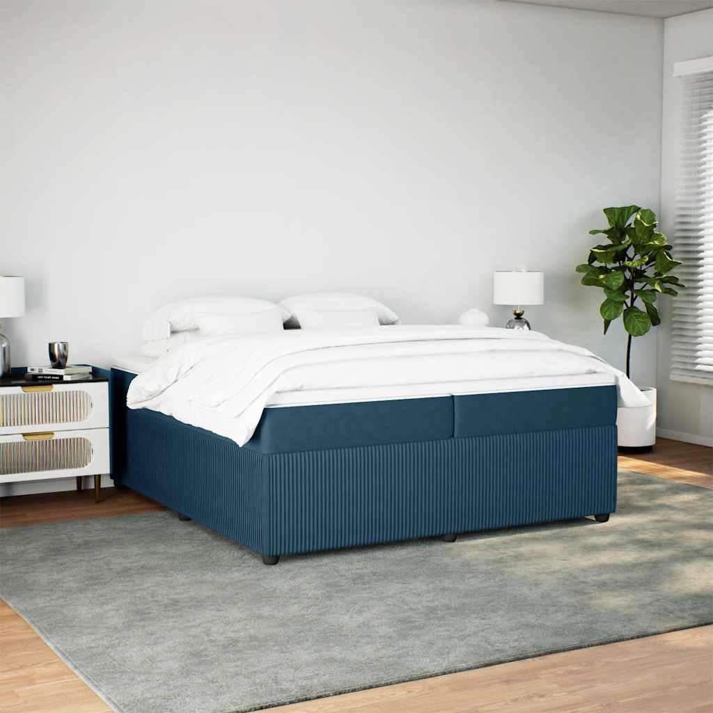 kontinentalseng med madras 200x200 cm fløjl mørkeblå