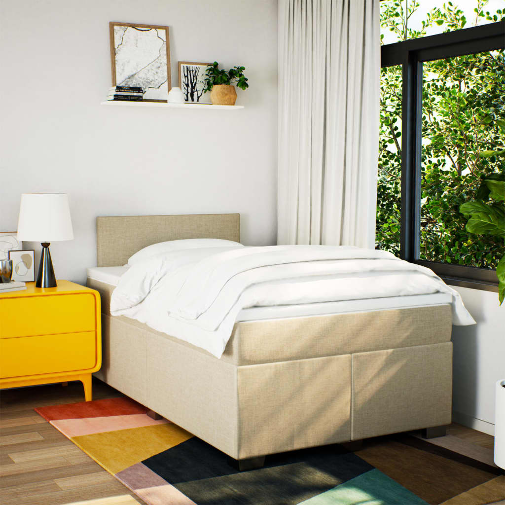 kontinentalseng med madras 120x190 cm stof cremefarvet
