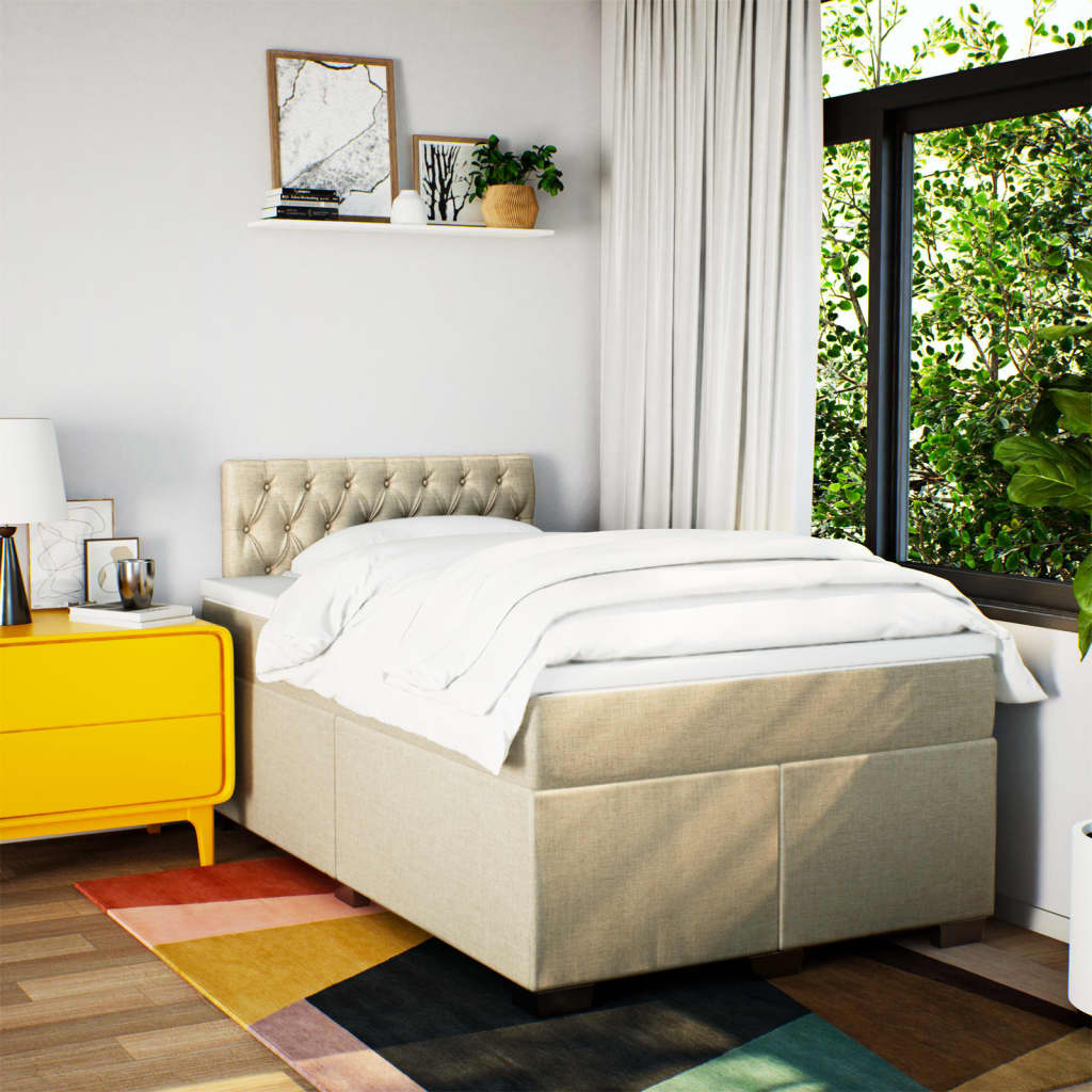 kontinentalseng med madras 120x190 cm stof cremefarvet